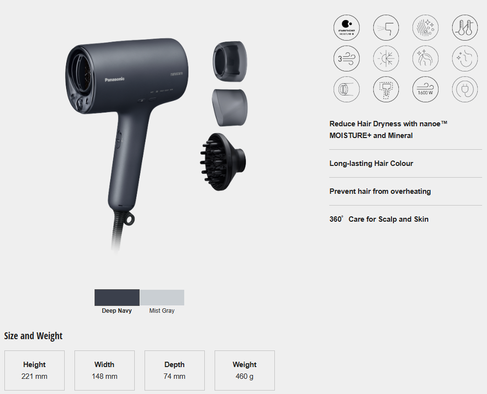 PANASONIC NANOCARE HAIR DRYER EH-NA0J nanoe™ MOISTURE+ and Mineral