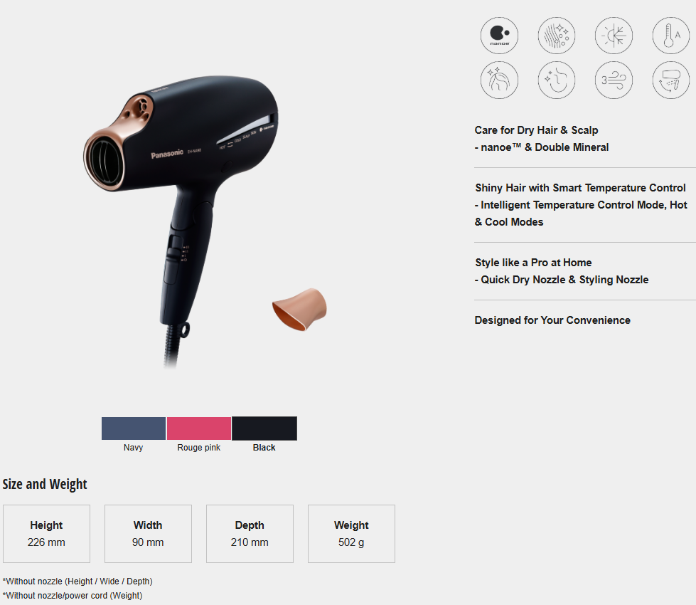 PANASONIC NANOCARE HAIR DRYER EH-NA98K655 NANOE™ AND DOUBLE MINERAL