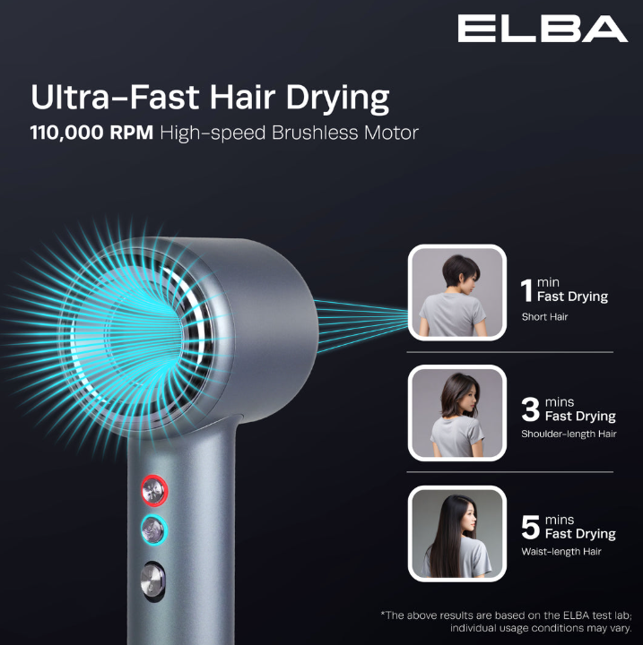 ELBA HAIR DRYER VOLANTE EHD-Q6663DC(SV)  - BLDC MOTOR, SILVER BLUE (1,600W)