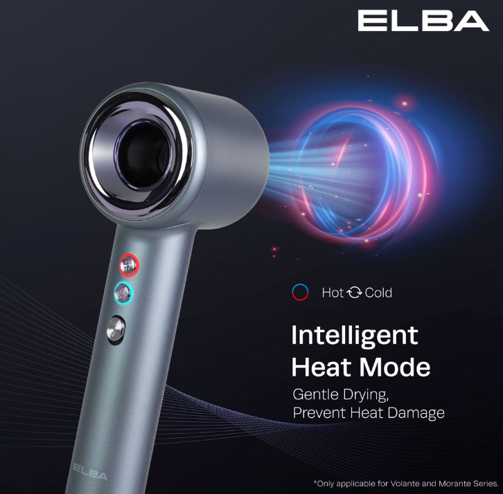 ELBA HAIR DRYER VOLANTE EHD-Q6663DC(SV)  - BLDC MOTOR, SILVER BLUE (1,600W)
