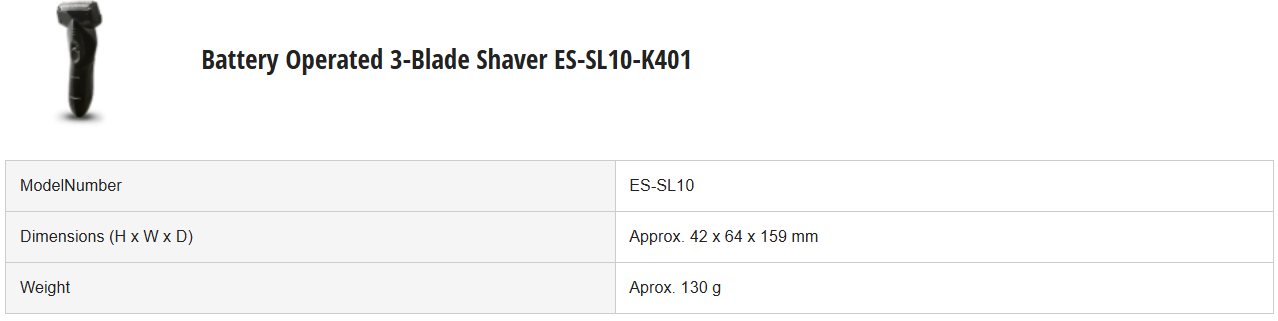 PANASONIC BATTERY OPERATED 3 BLADE SHAVER ES-SL10-K401