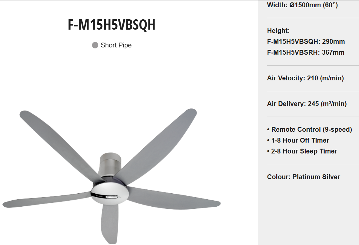 PANASONIC F-M15H5VBSQH (SHORT PIPE) - CEILING FAN (60 INCH) WITH Econavi