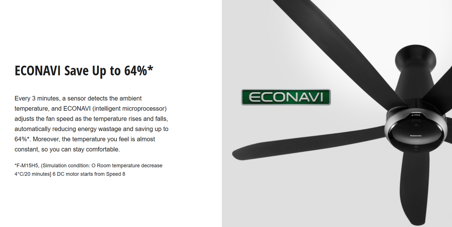 PANASONIC F-M15MEVBKRH (LONG PIPE) - 5-BLADE CEILING FAN (60 INCH) WITH NANOE™ X