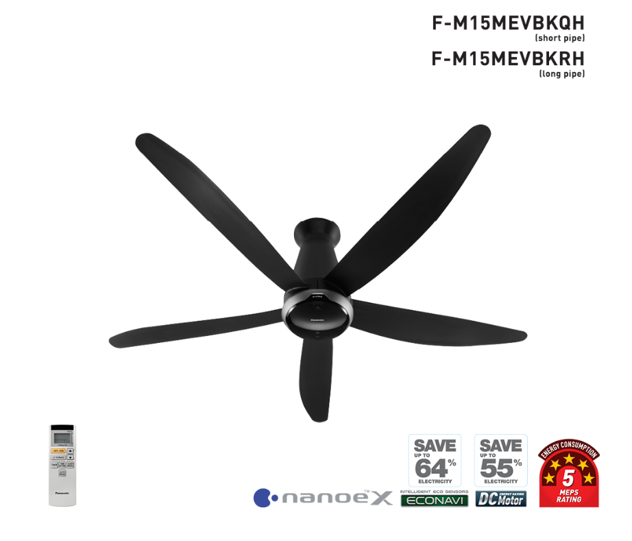 PANASONIC F-M15MEVBKRH (LONG PIPE) - 5-BLADE CEILING FAN (60 INCH) WITH NANOE™ X