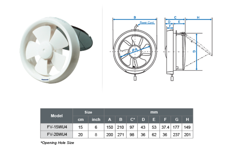 PANASONIC FV-15WU4 - 6" GLASS MOUNT VENTILATING FAN