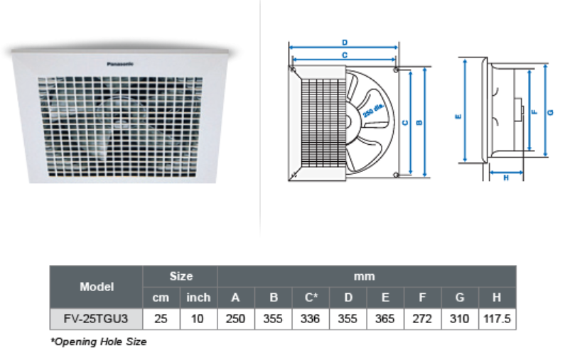PANASONIC FV-20TGU603 - 8" CEILING EXHAUST VENTILATION FAN