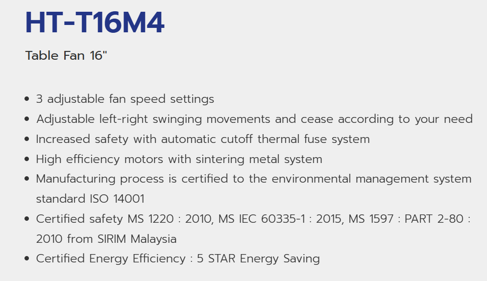 HATARI HT-T16M4 16 INCH TABLE FAN