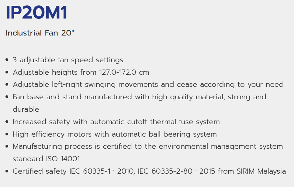 HATARI IP20M1 INDUSTRIAL FAN 20 INCH