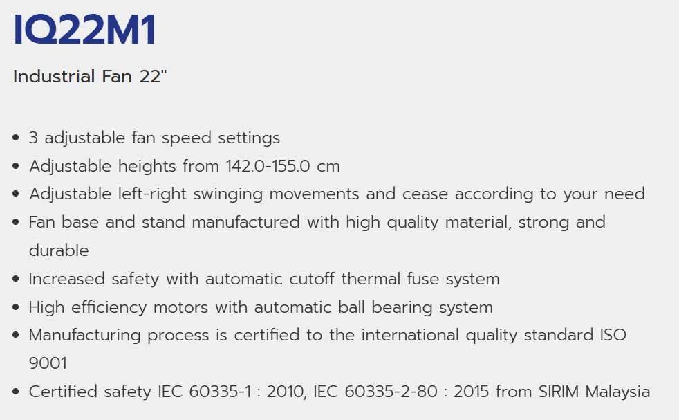 HATARI IQ22M1 INDUSTRIAL FAN 22 INCH