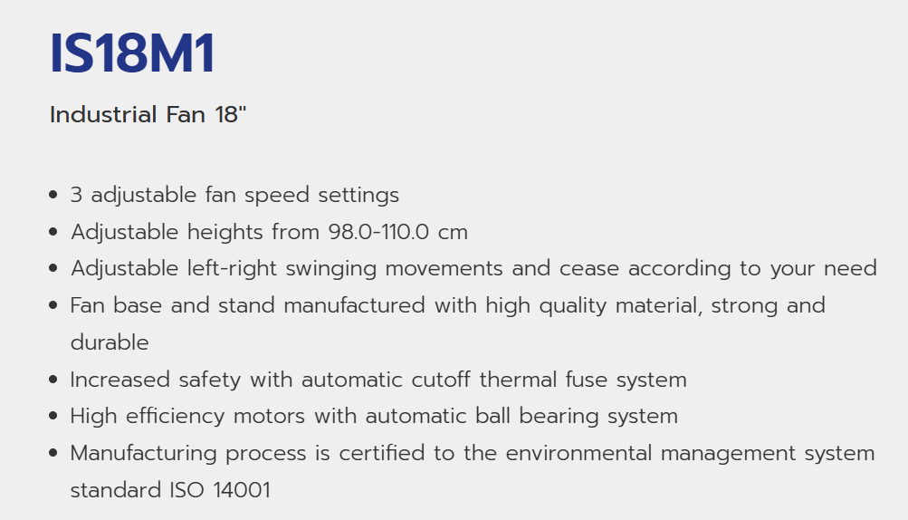 HATARI IS18M1 INDUSTRIAL SLIDE FAN 18 INCH
