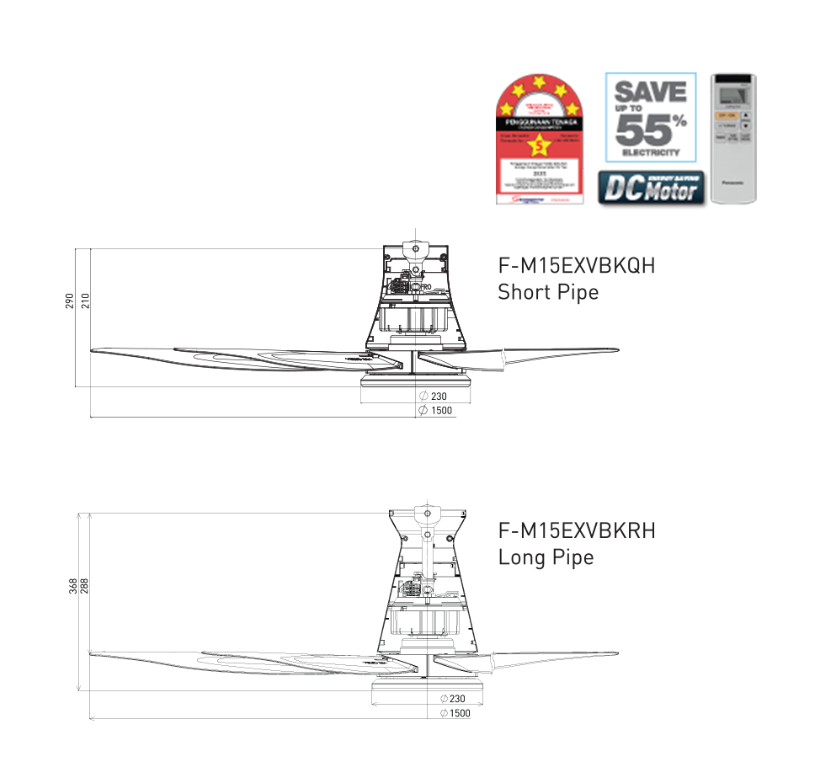 PANASONIC F-M15EXVBKRH (LONG PIPE) - CEILING FAN (60 INCH) DC MOTOR