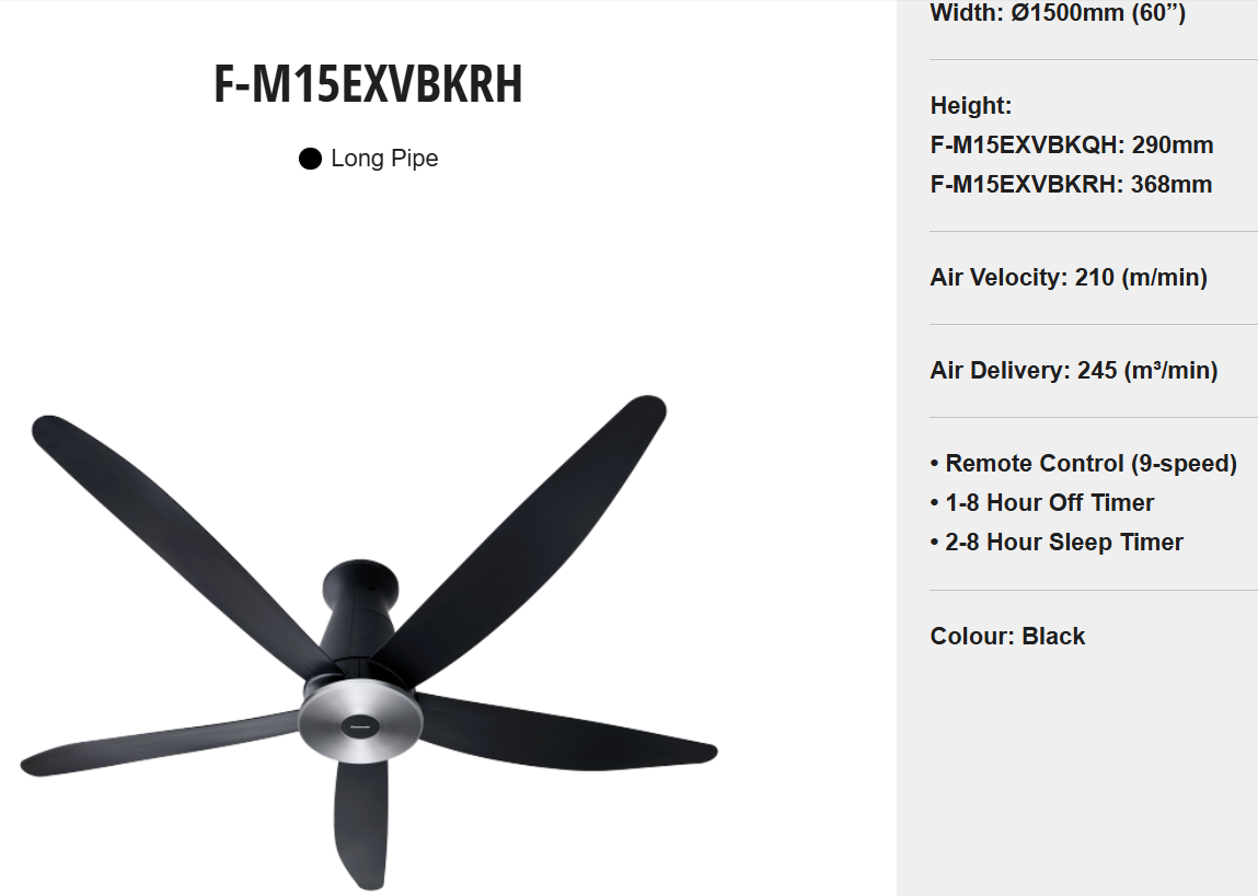 PANASONIC F-M15EXVBKRH (LONG PIPE) - CEILING FAN (60 INCH) DC MOTOR