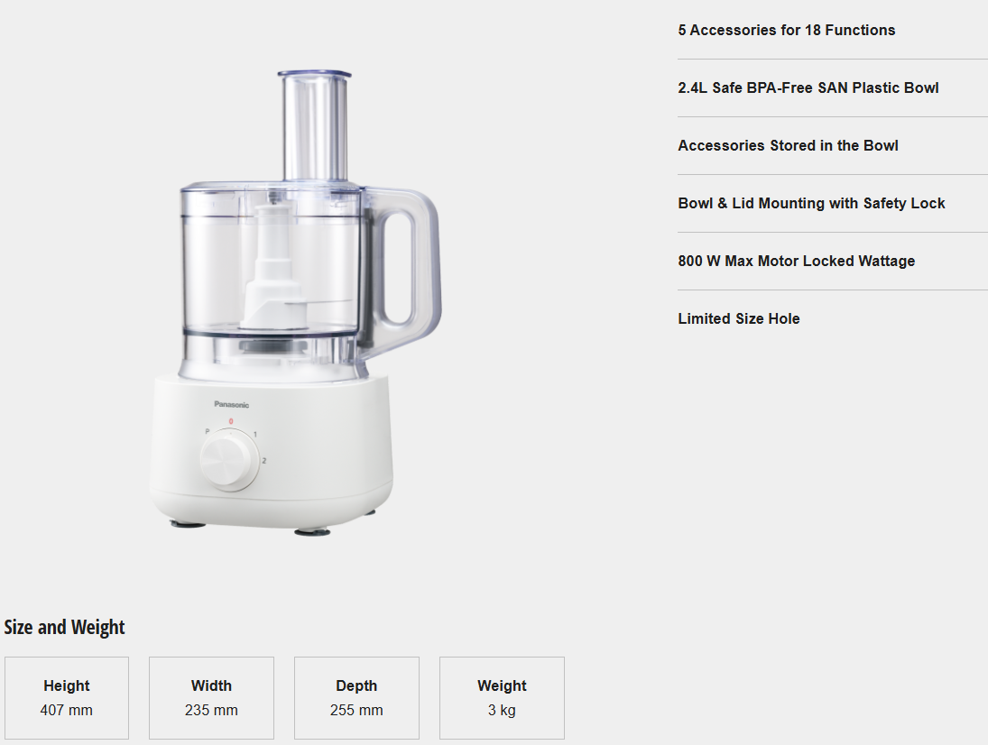 PANASONIC FOOD PROCESSOR MK-F310WSK WITH 5 ACCESSORIES FOR 18 FUNCTIONS