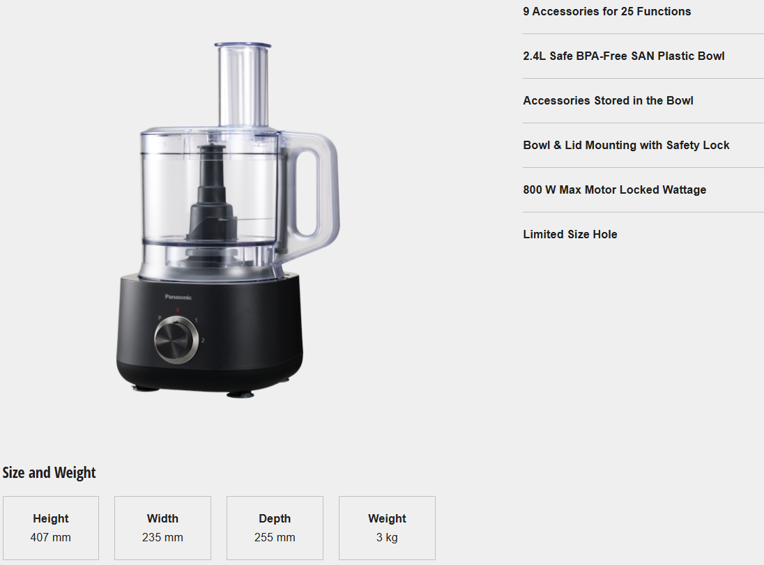 PANASONIC FOOD PROCESSOR MK-F510KSK WITH 9 ACCESSORIES FOR 25 Functions