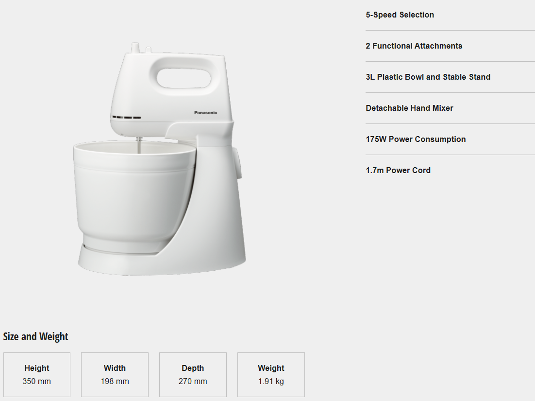 PANASONIC 5 SPEED STAND MIXER MK-GB3WSK