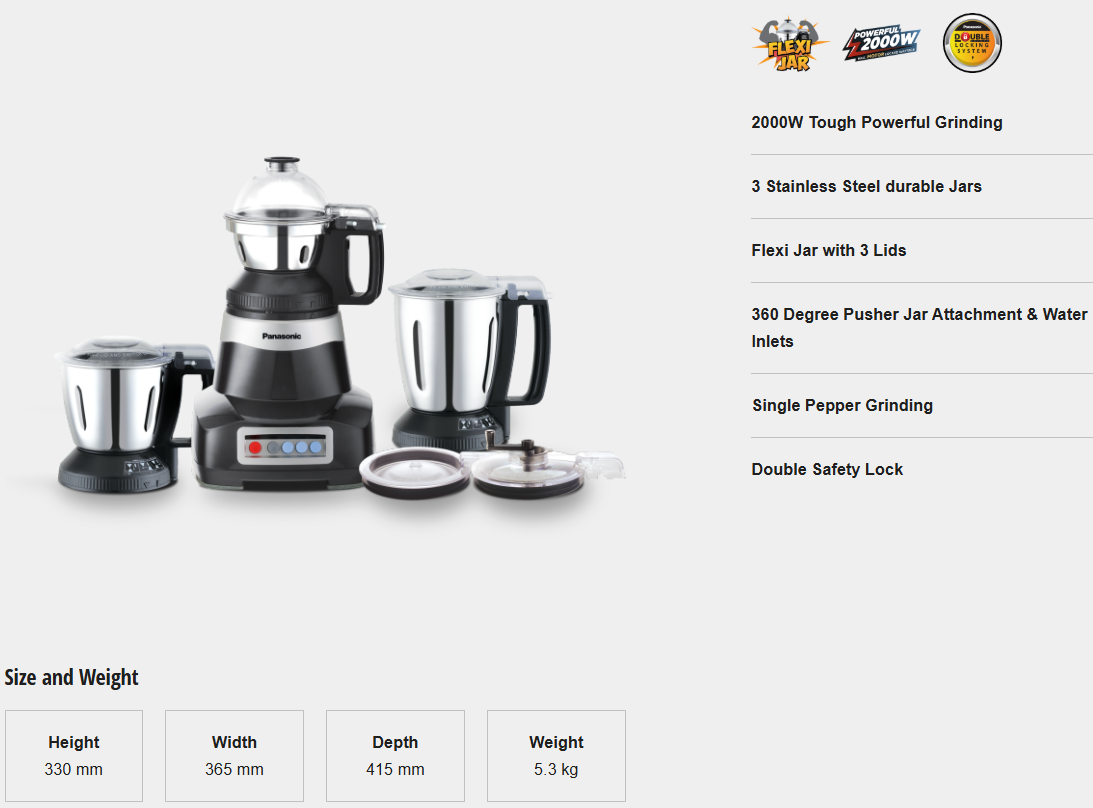 PANASONIC 2000W 3 JAR MIXER GRINDER MX-AE365KSK