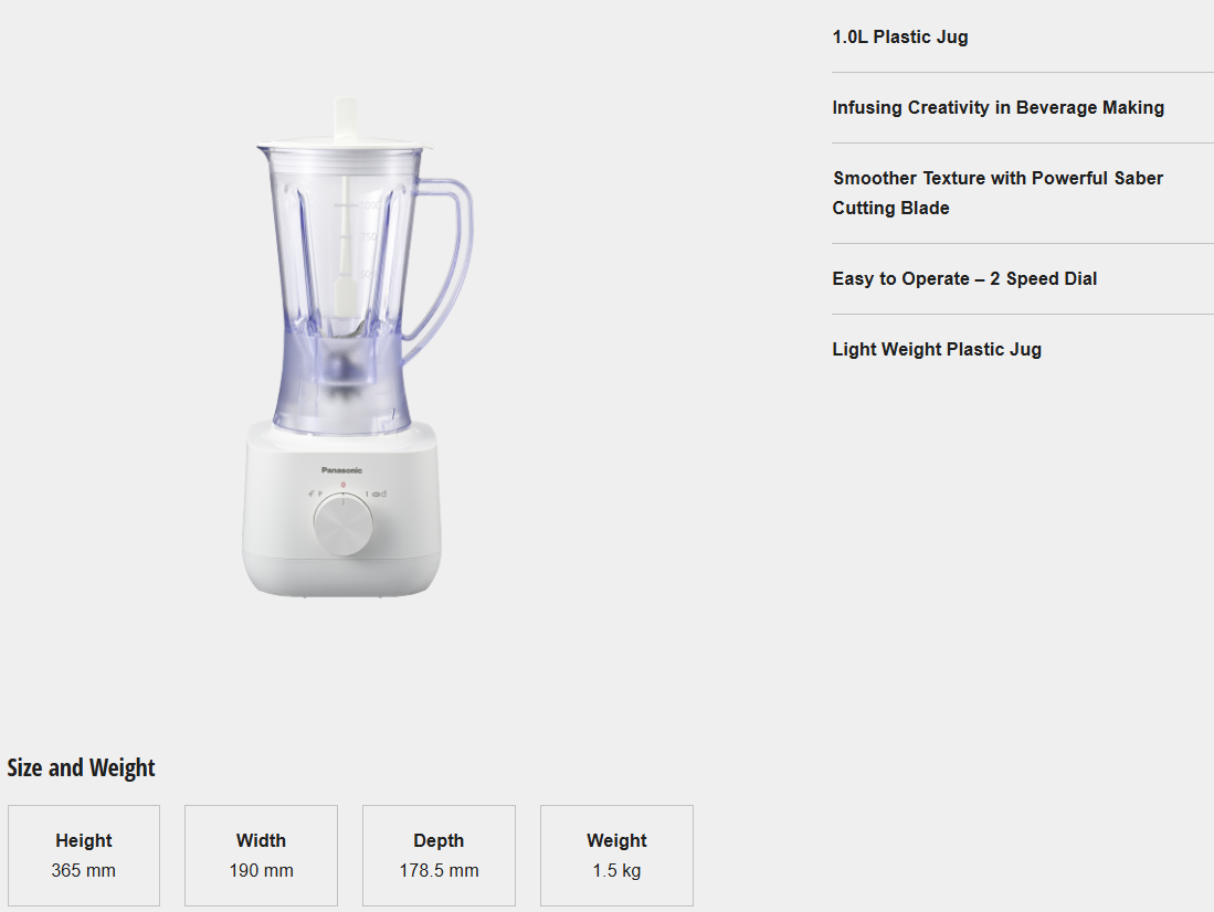 PANASONIC 1.0L PLASTIC JUG BLENDER MX-EP3101WSK