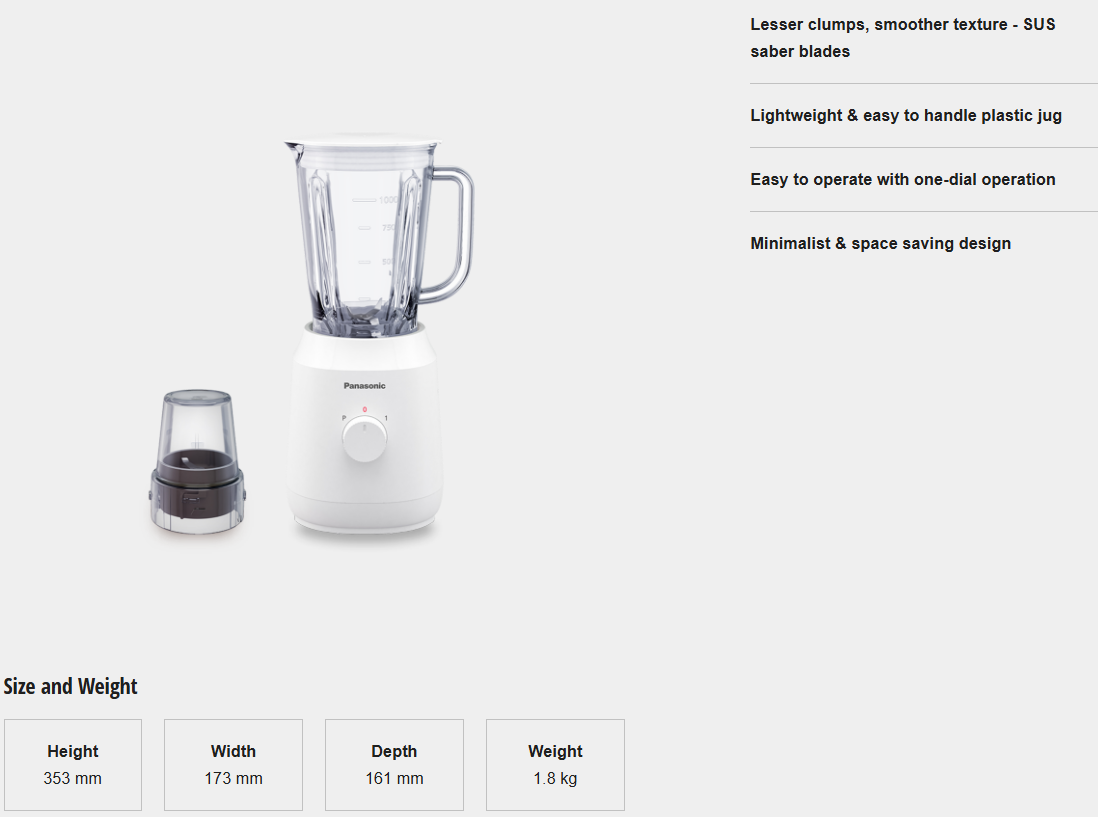PANASONIC LIGHTWEIGHT 1.0L BLENDER MX-EX1011WSK