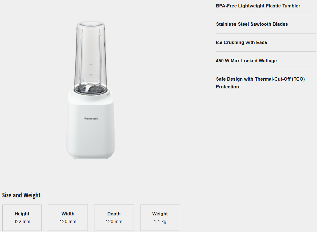 PANASONIC TUMBLER BLENDER MX-XP103WSK