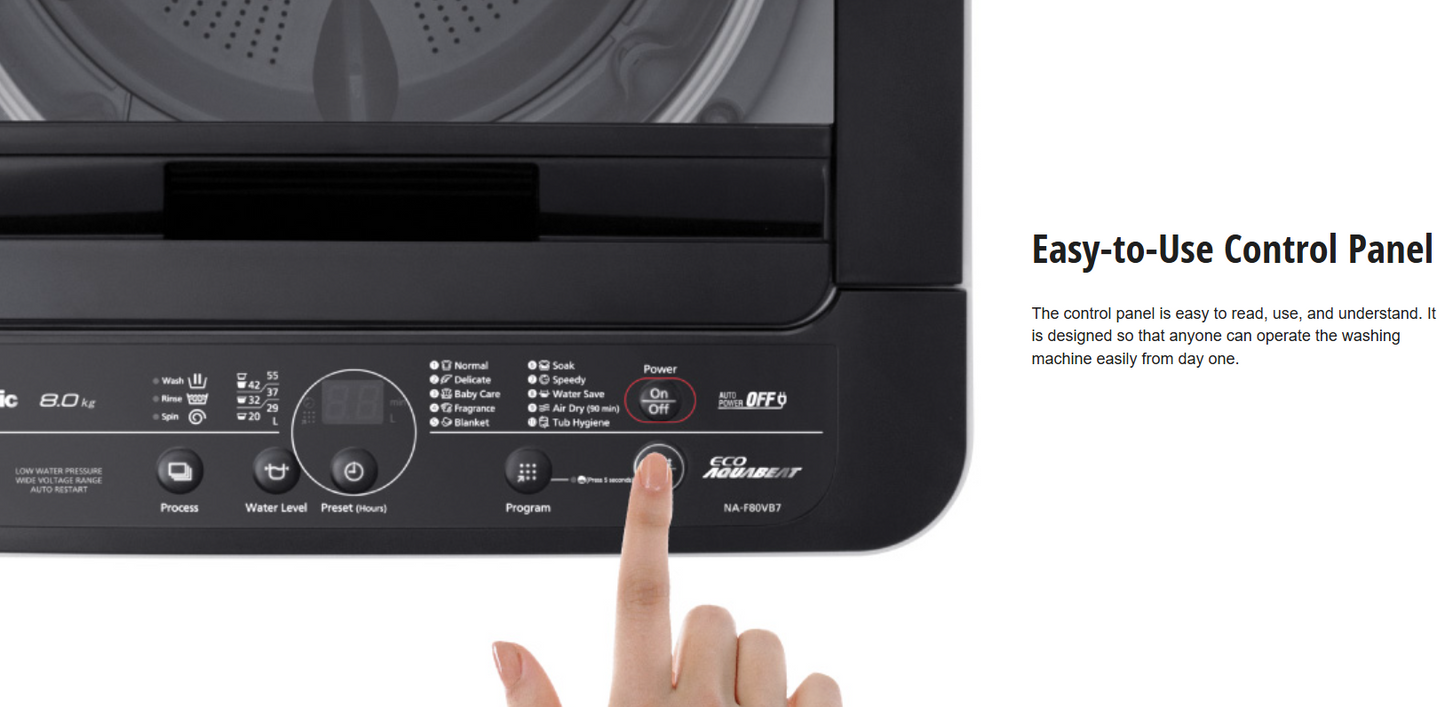 PANASONIC 8KG TOP LOAD WASHER NA-F80VB7HRT