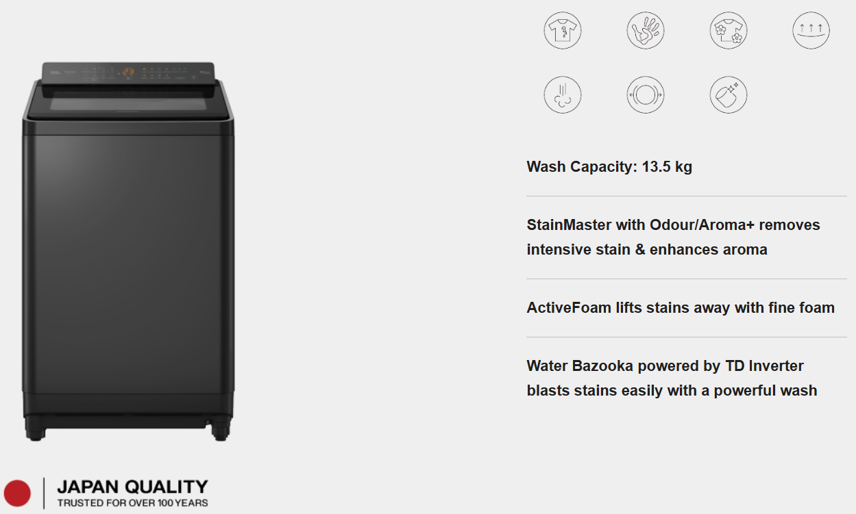 PANASONIC 13.5KG TOP LOAD WASHING MACHINE NA-FD135X3BT