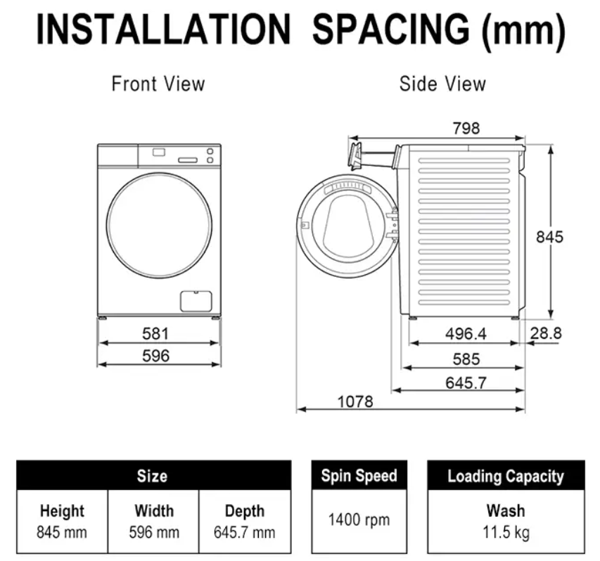 PANASONIC 11.5kg SMART WASH FRONT LOAD WASHING MACHINE NA-V115FA1WM