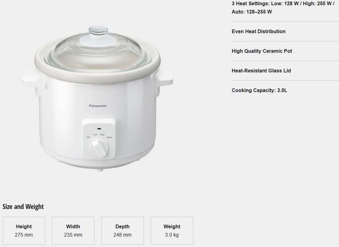 PANASONIC 3.0L SLOW COOKER NF-N31AWSK
