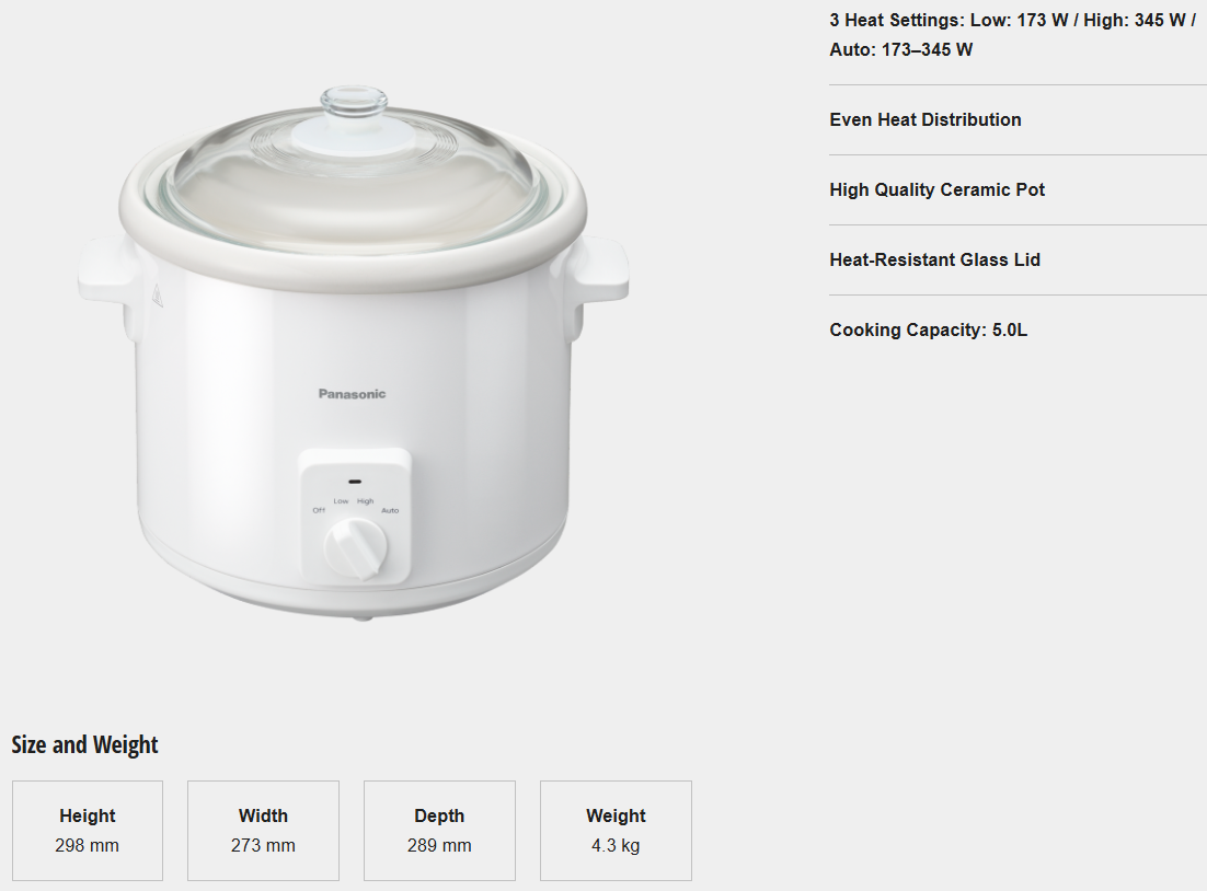 PANASONIC 5.0L SLOW COOKER NF-N51AWSK