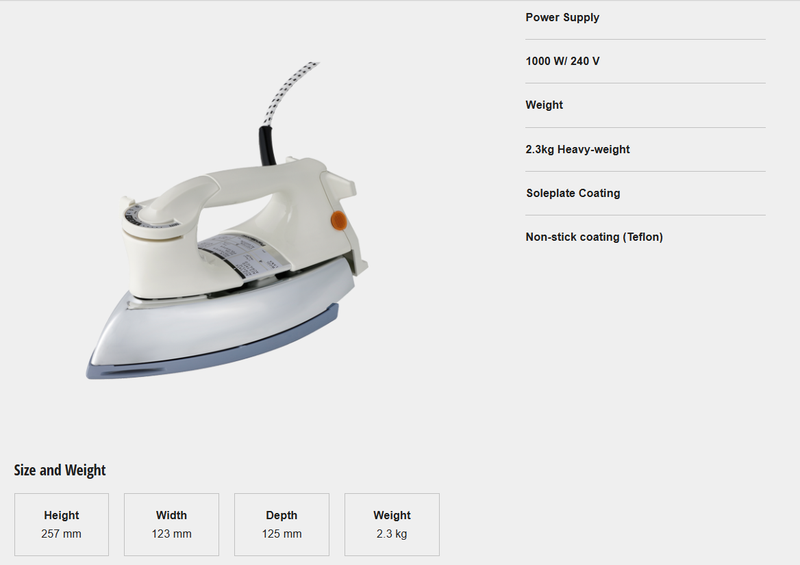 PANASONIC HEAVY WEIGHT DRY IRON NI-22AWTSK