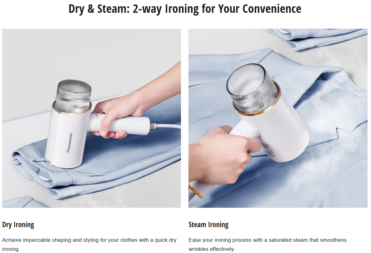 PANASONIC 1300W LIGHTWEIGHT AND FOLDABLE HANDHELD GARMENT STEAMER NI-GHF025WSK