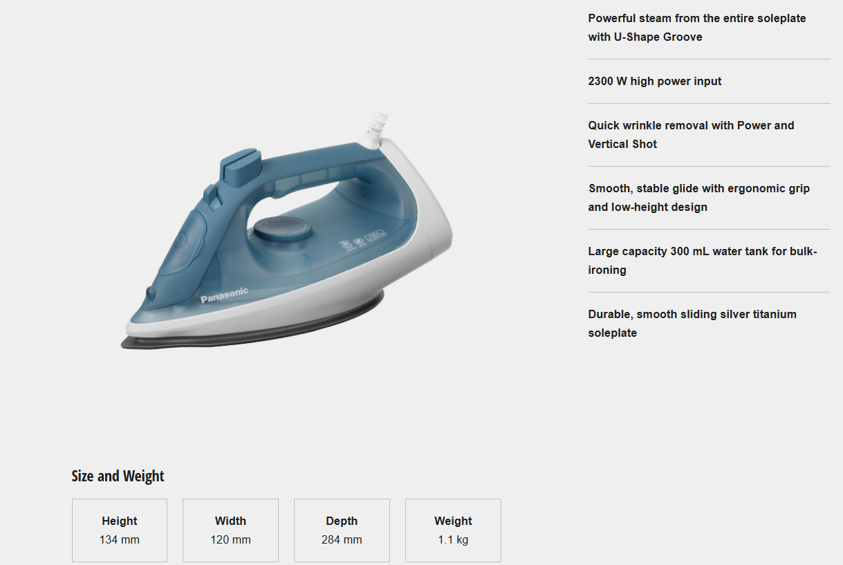 PANASONIC STEAM IRON WITH POWERFUL STEAM FOR QUICK & EASY IRONING NI-S430GSK