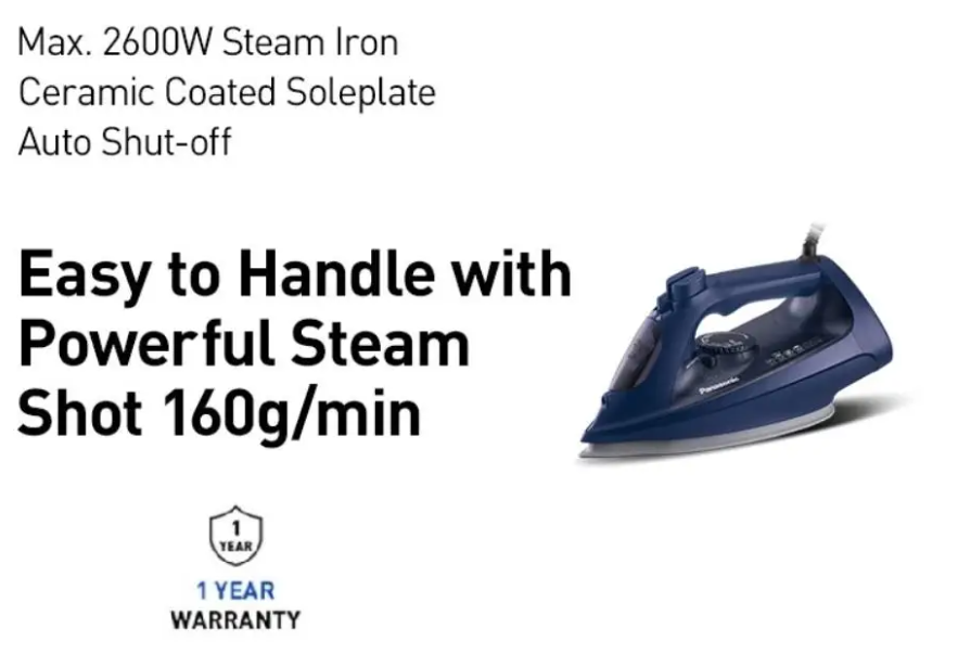 PANASONIC STEAM IRON WITH MAX 2600W POWERFUL STEAM AND BIG SOLEPLATE NI-U800ASK