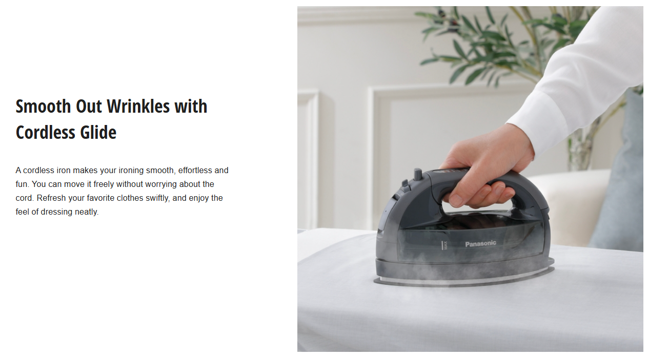 PANASONIC 2000 W CORDLESS STEAM IRON WITH MULTI DIRECTION SOLEPLATE NI-WL55KSKE