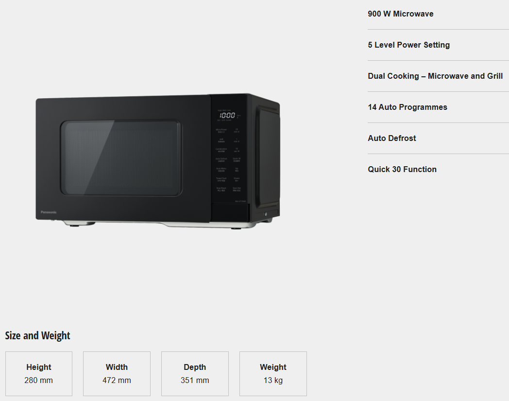 PANASONIC 24L GRILL &  MICROWAVE OVEN NN-GT35NBMPQ