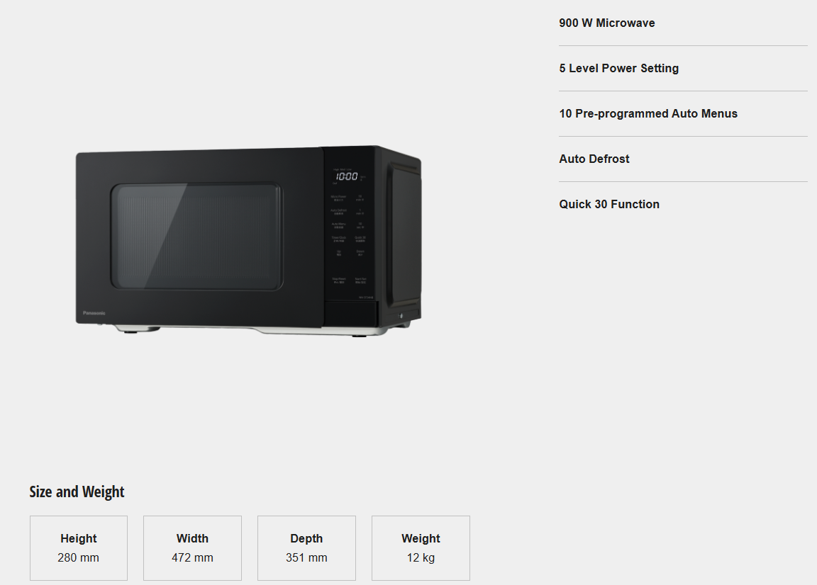 PANASONIC 25L SOLO MICROWAVE OVEN NN-ST34NBMPQ