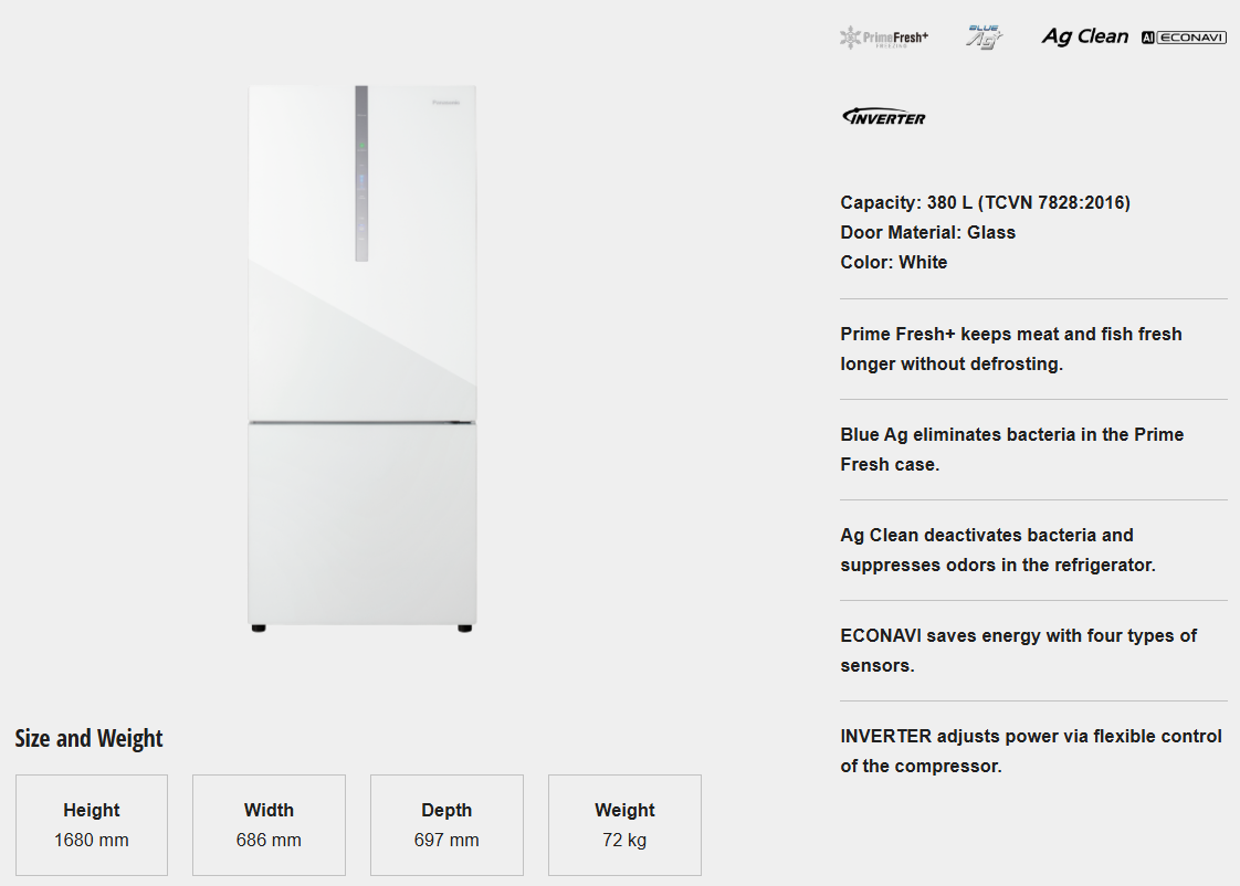 PANASONIC 2 DOOR BOTTOM FREEZER REFRIGERATOR NR-BX421WGMM GLASS DOOE SERIES