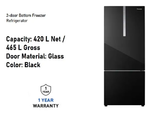 PANASONIC 2 DOOR BOTTOM FREEZER REFRIGERATOR NR-BX471WGKM GLASS DOOR SERIES
