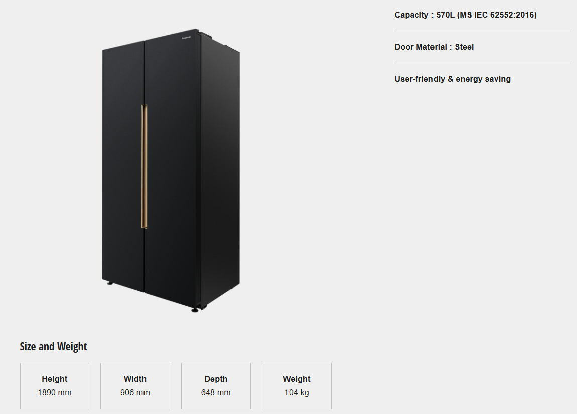 PANASONIC 570L  SIDE BY SIDE REFRIGERATOR NR-S621BB-MY
