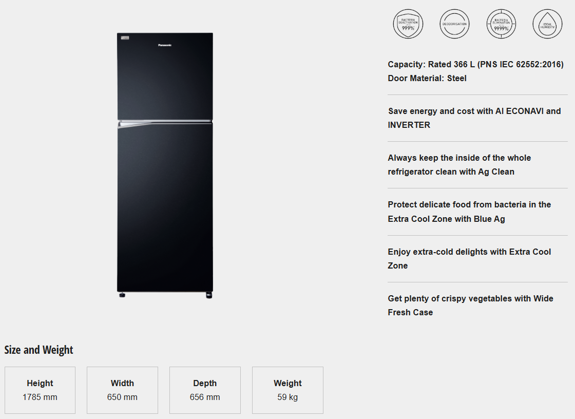 PANASONIC 395L INVERTER 2 DOOR REFRIGERATOR NR-TL381BPKM