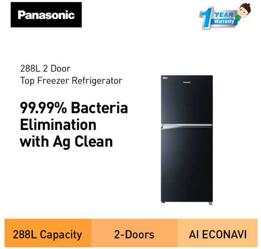 PANASONIC 288L 2 DOOR TOP FREEZER REFRIGERATOR NR-TV301BPKM