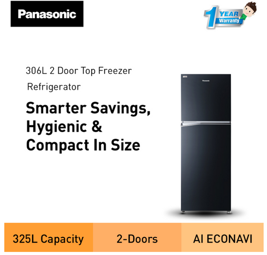 PANASONIC 325L 2 DOOR TOP FREEZER REFRIGERATOR NR-TV341BPKM