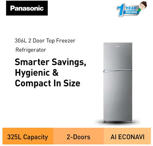 PANASONIC 325L 2 DOOR TOP FREEZER REFRIGERATOR NR-TV341BPSM