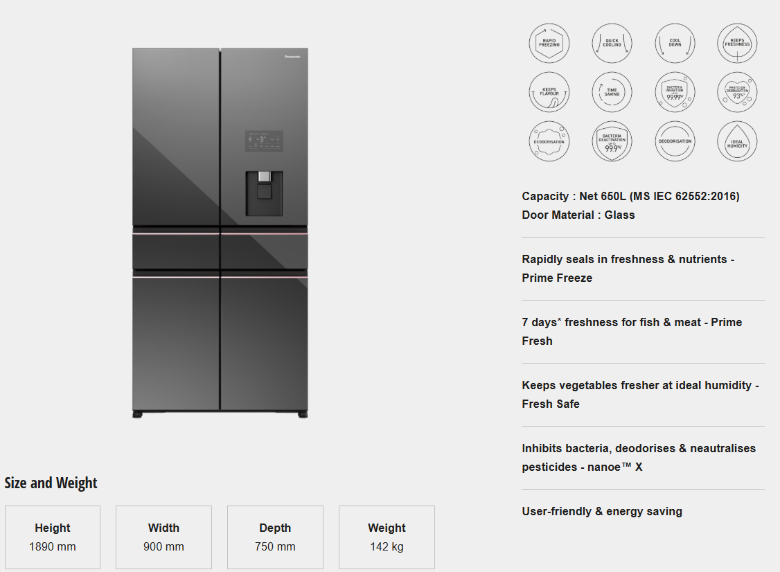 PANASONIC PREMIUM 6 DOOR REFRIGERATOR NR-WY720ZMMM