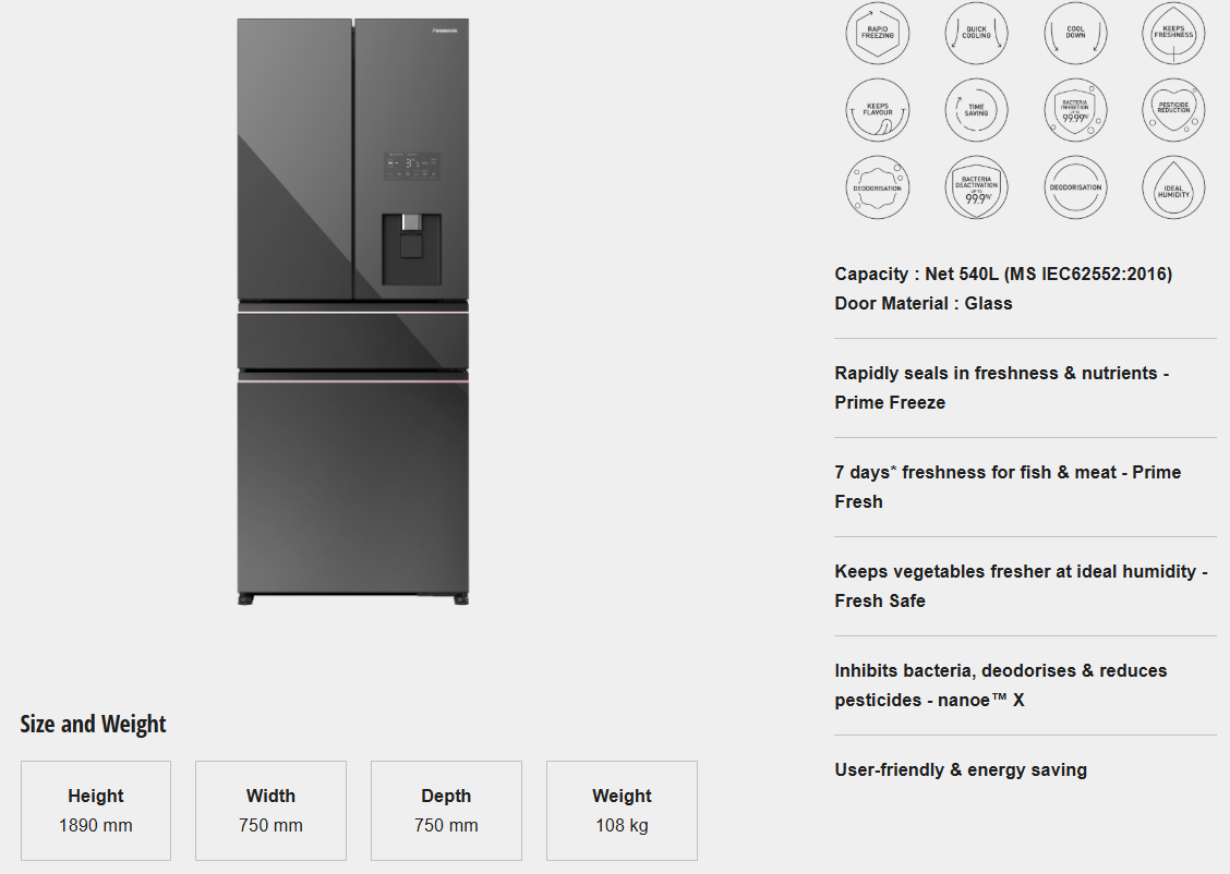 PANASONIC PREMIUM 4 DOOR REFRIGERATOR NR-YW590YMMM