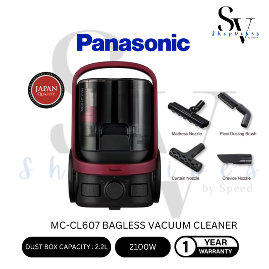 PANASONIC 2100W CYCLONE BAGLESS VACUUM CLEANER WITH HEPA FILTER MC-CL607RV47