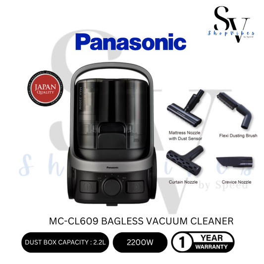PANASONIC 2200W CYCLONE BAGLESS VACUUM CLEANER WITH HEPA FILTER  MC-CL609HV47