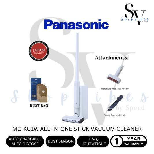 PANASONIC HANDHELD VACUUM CLEANER WITH ALL IN  ONE CLEAN DOCK MC-KC1W247