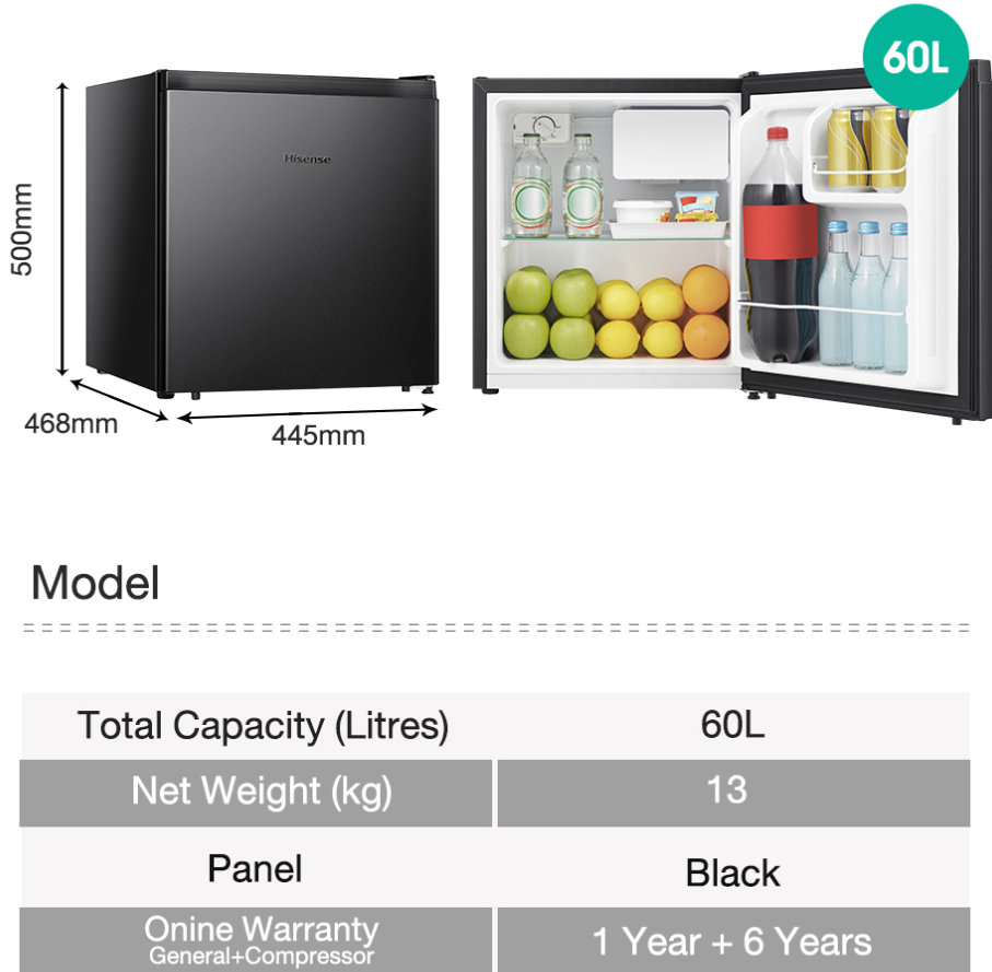 HISENSE SINGLE DOOR 60L RR60D4ABN