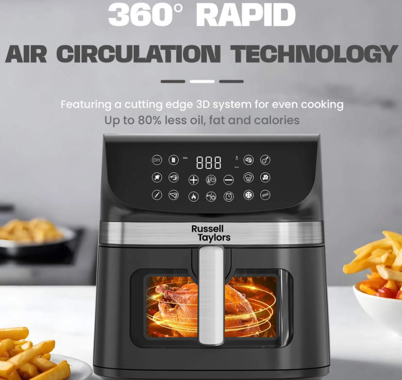 RUSSELL TAYLORS 3D VISIBLE WINDOW DIGITAL AIR FRYER XXL (9.5L) Z9