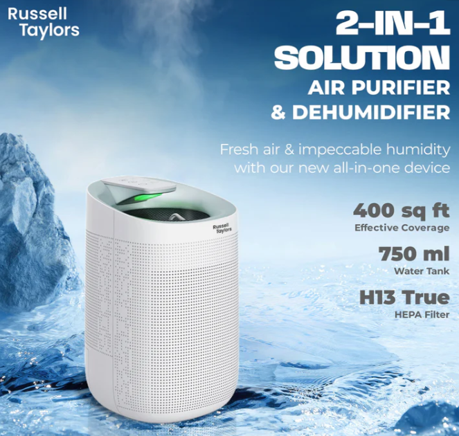 RUSSELL TAYLORS KAPPA+ 2-IN-1 DEHUMIDIFIER & AIR PURIFIER H13 HEPA Filter